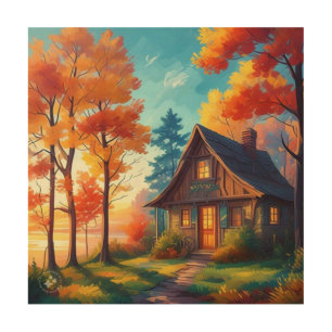 Nature Scenery with a Cottage in The Forest-68780 Wood Wall Art