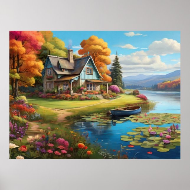Nature Scenery with a Lake Besides Cottage53364 Poster (Front)