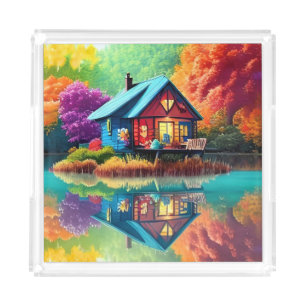 Nature Scenery with Cottage and Lake-38566 Acrylic Tray