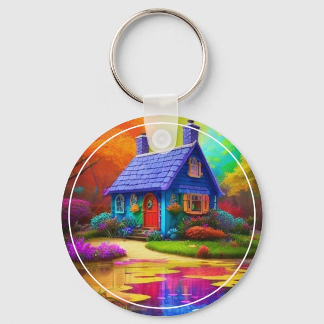 Nature Scenery with Cottage and Lake-38566 Keychain (Front)