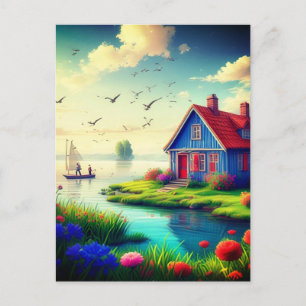 Nature Scenery with Cottage and Lake-434567 Postcard