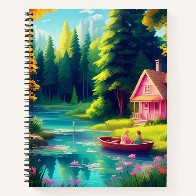 Nature Scenery with Pink Cottage-68884 Notebook (Front)