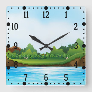 Nature Scenery with River Tank-22805 Square Wall Clock