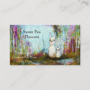 Nature School,Mama and Baby White Rabbits Folk Art Business Card