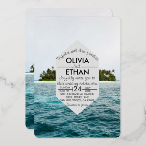 nature seaside island Wedding Foil Invitation