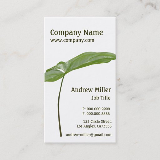 Customizable Nature Simplicity l Single Green Leaf Business Card Template