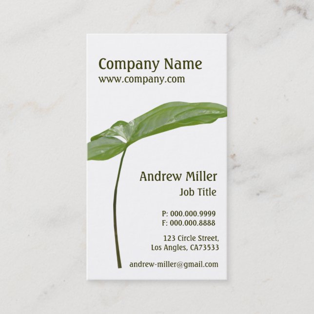 Nature Simplicity l Single Green Leaf Business Card (Front)