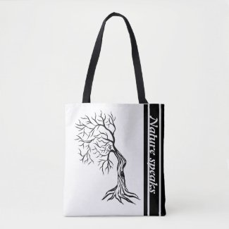 Nature speaks right faced man tree art tote bag