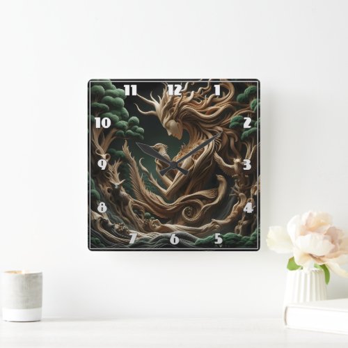 Nature Spirit Embraces Wildlife in Forest Square Wall Clock