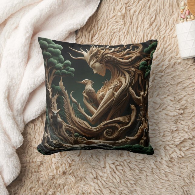 Nature Spirit Embraces Wildlife in Forest Throw Pillow (Blanket)