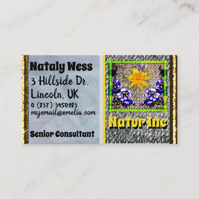 Nature Spring Flowers Dandelion Woods Denim Business Card (Front)