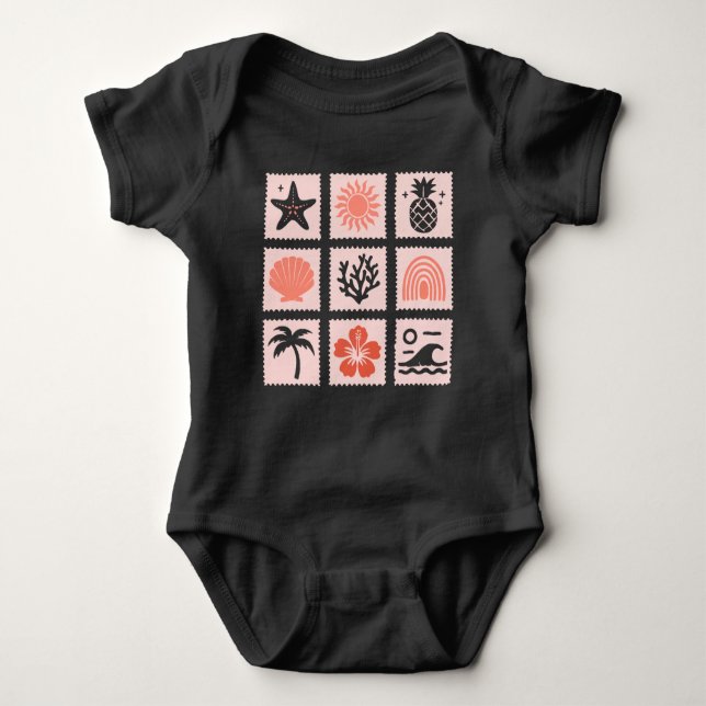 Nature stamp collage baby bodysuit (Front)