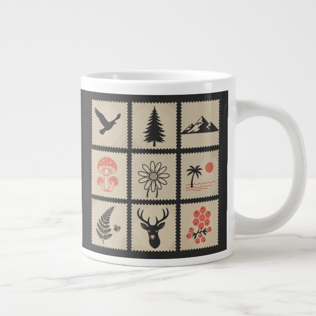 Nature stamp collage giant coffee mug (Right)
