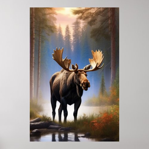  Nature STREAM AP49 MOOSE Forest  Poster