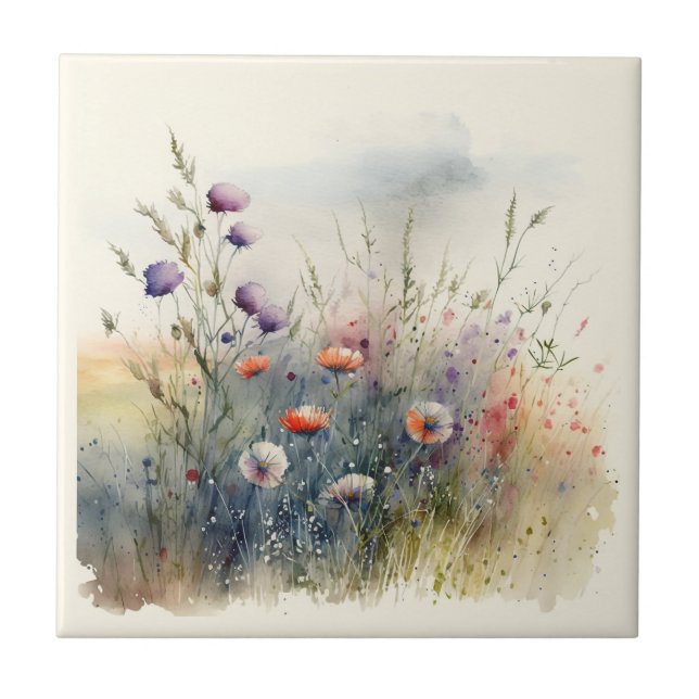 Nature Style Field Flowers Ceramic Tile (Front)