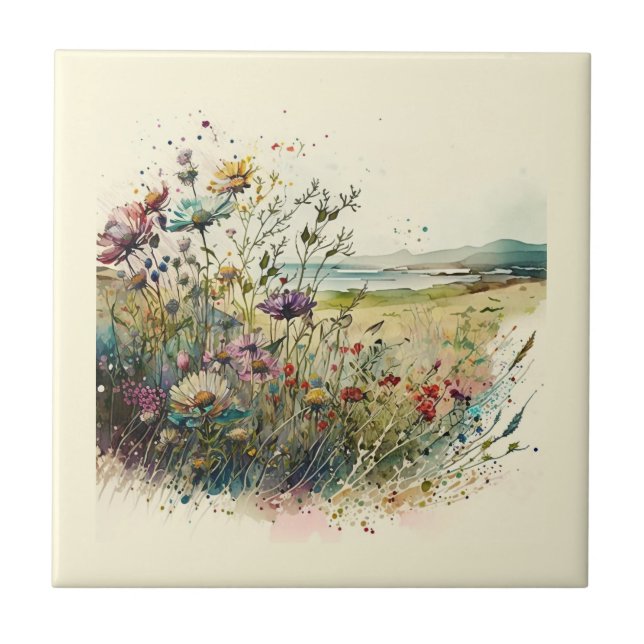 Nature Style Field Flowers Ceramic Tile (Front)