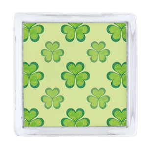 Nature Stylish Green Lucky Shamrock Clover Pattern Silver Finish Lapel Pin