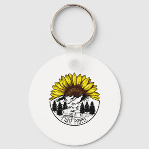 Nature Sunflower Camping Funny Outdoors I Hate Peo Keychain