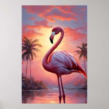Nature Sunset Pink Flamingo Vintage Poster by AnimalForever at Zazzle
