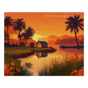 Nature Sunset Scenery with Palm Trees-42315 Poster