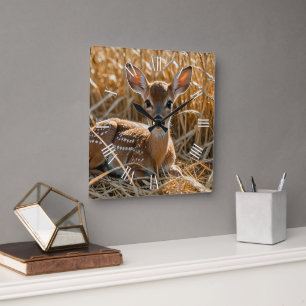 Nature Theme Cute  Baby Deer  Square Wall Clock