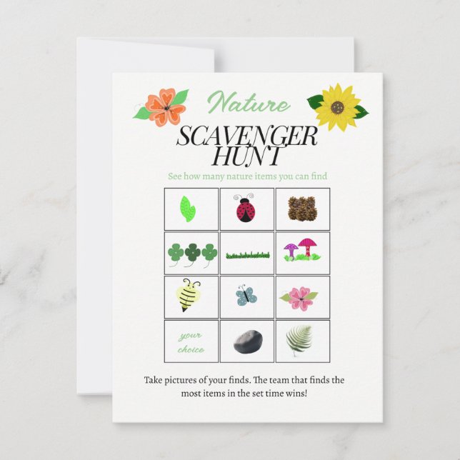 Nature Theme Scavenger Hunt Game Card (Front)