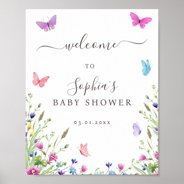 Nature Themed Butterflies Baby Shower Welcome Poster (Front)