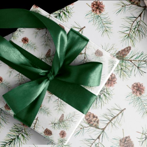 Nature Themed Pine Cones and Branches Christmas Wrapping Paper