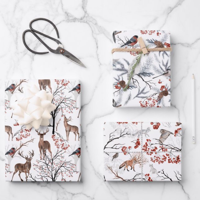 Nature Themed Wildlife Christmas  Wrapping Paper Sheets (Front)