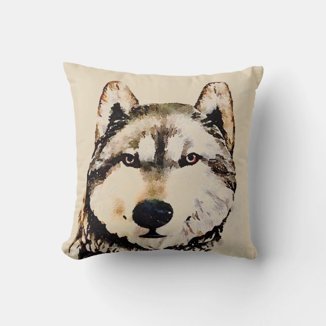 Nature Timber Wolf Throw Pillow (Front)