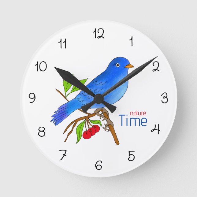 Nature Time – Blue Bird Floral Wall Clock (Front)