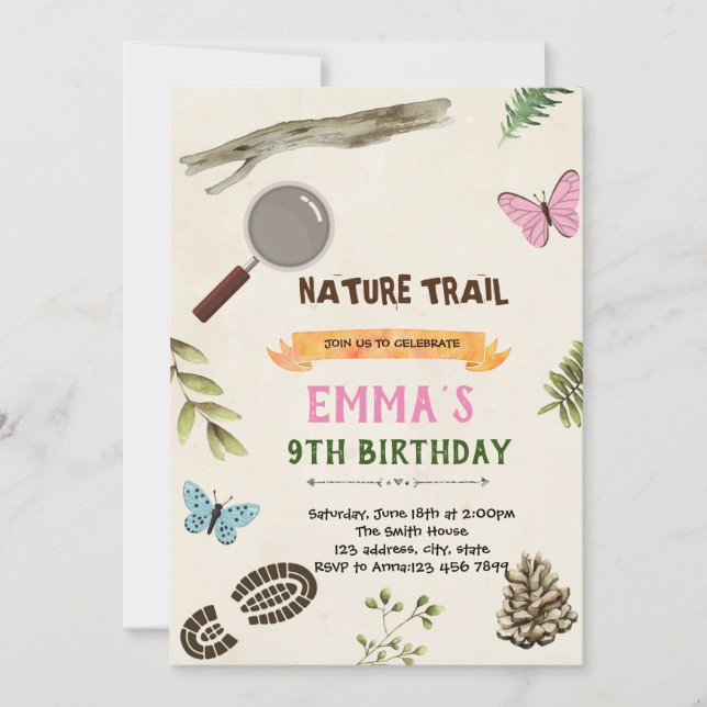 Nature trail girl theme invitation (Front)