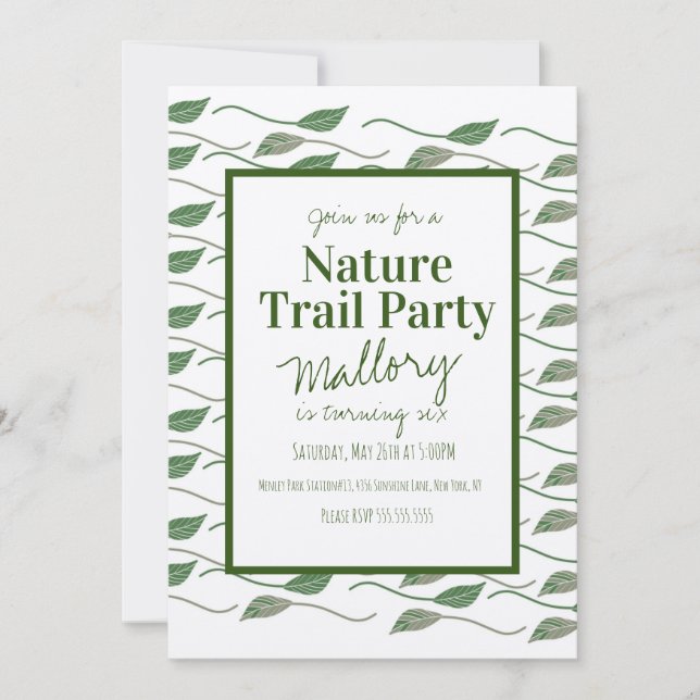 Nature Trail Woods Leaf Birthday Rustic Invitation (Front)