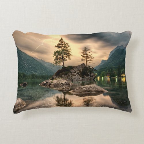 Nature Travels _ Water Mountains Landscape Accent Pillow