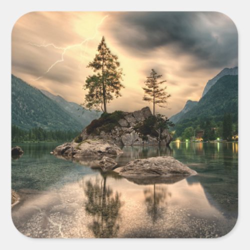 Nature Travels _ Water Mountains Landscape Square Sticker