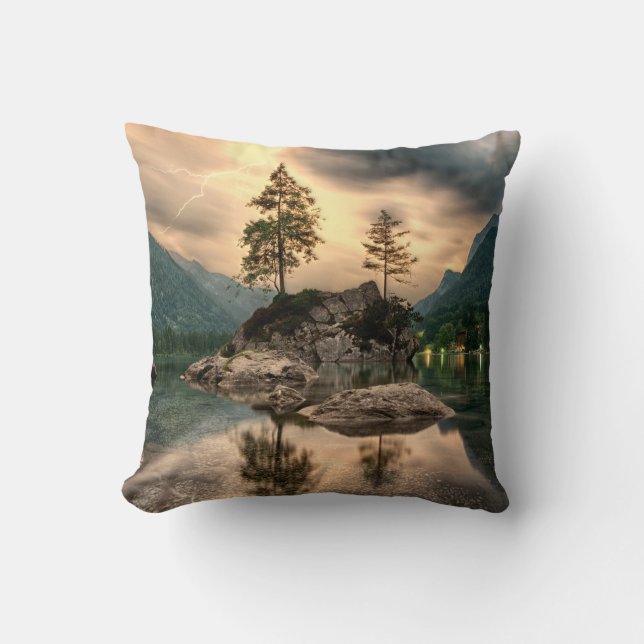 Nature Travels - Water Mountains Landscape Throw Pillow (Front)