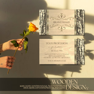 Nature Tree Bark Wood Grain Ornate Border Modern Business Card