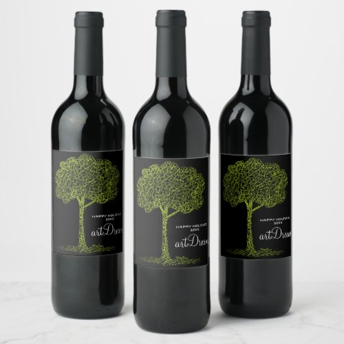Nature Tree Drawing Wine Label