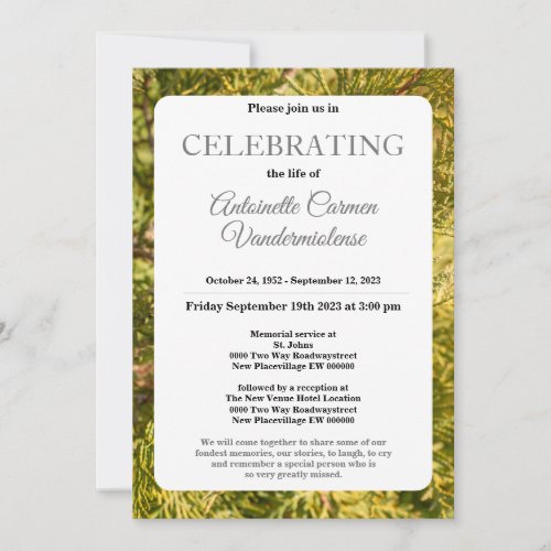 Nature trees celebration of Life Memorial Invitation