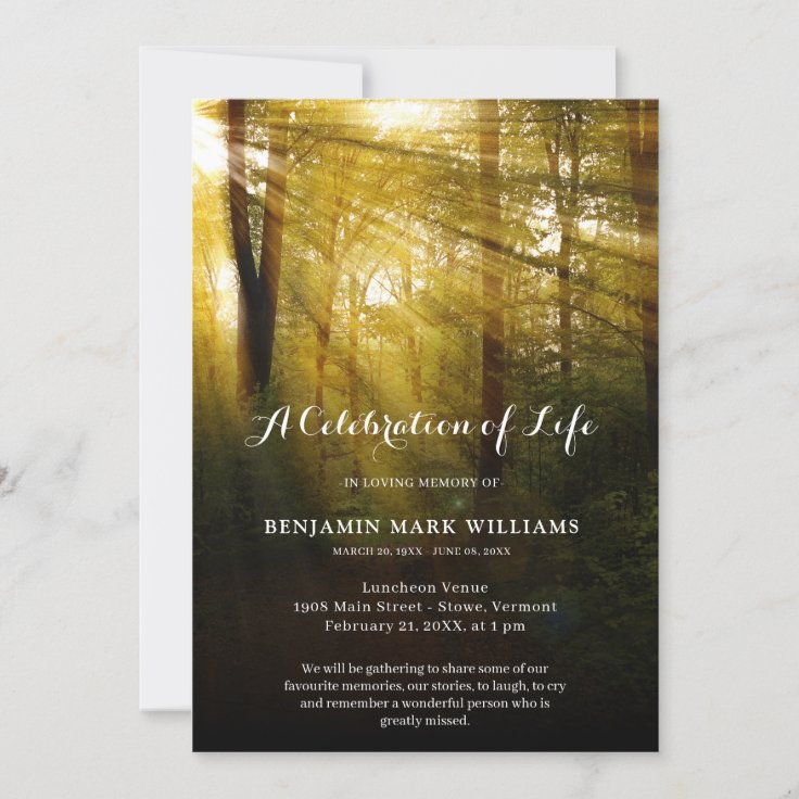 Nature Trees Marble Celebration of Life Funeral Invitation | Zazzle