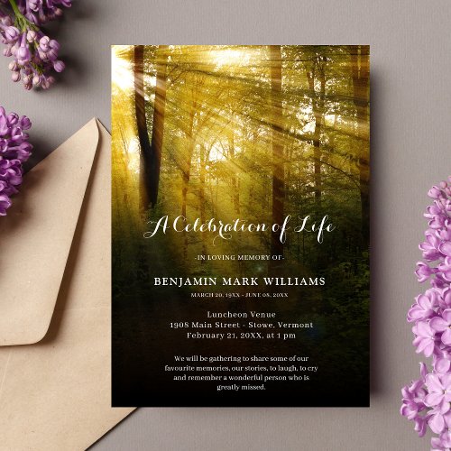 Nature Trees Marble Celebration of Life Funeral Invitation
