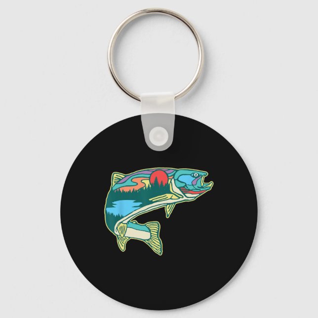Nature Trout Illustration Vintage Fly Fishing Retr Keychain (Front)
