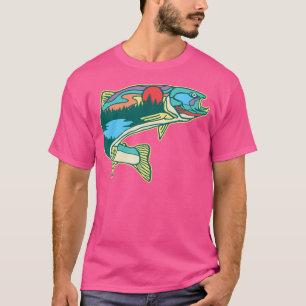 Nature Trout Illustration Vintage Fly Fishing Retr T-Shirt