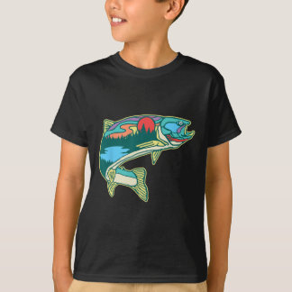 Nature Trout Illustration Vintage Fly Fishing Retr T-Shirt