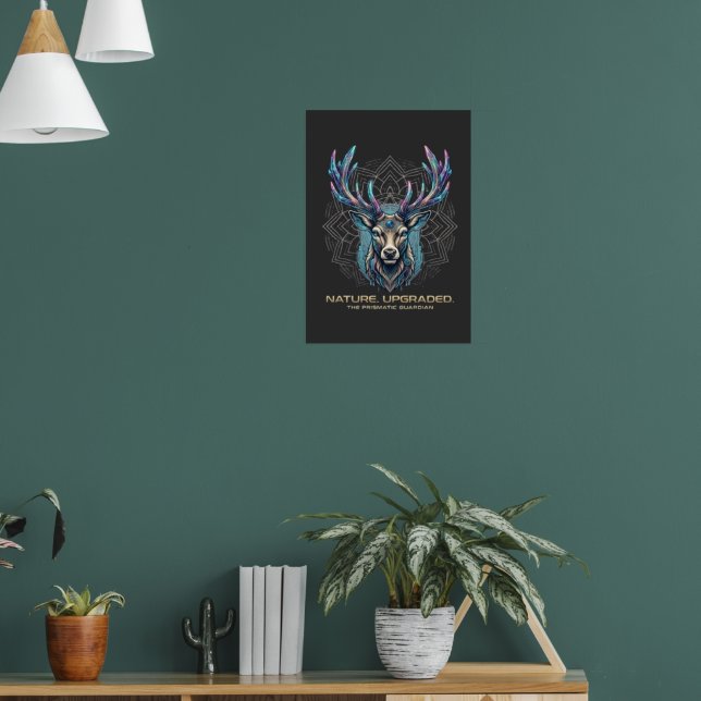 Nature Upgraded - Prismatic Crystal Deer Cyberpunk Poster (Living Room 1)