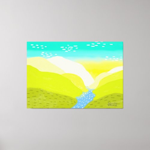 Nature vivid bright color hills river original art canvas print