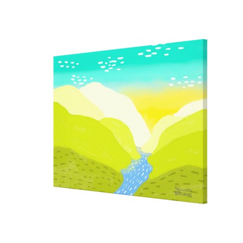 Nature vivid bright color hills river original art canvas print
