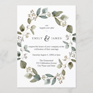 Nature Watercolor Eucalyptus Leaves Frame Wedding Invitation