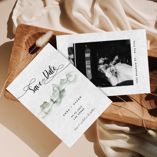 Nature Watercolor Gray Mountains Save the Date Invitation (Creator Uploaded)