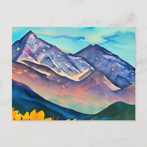 Nature Watercolor Mountains Painting Postcard